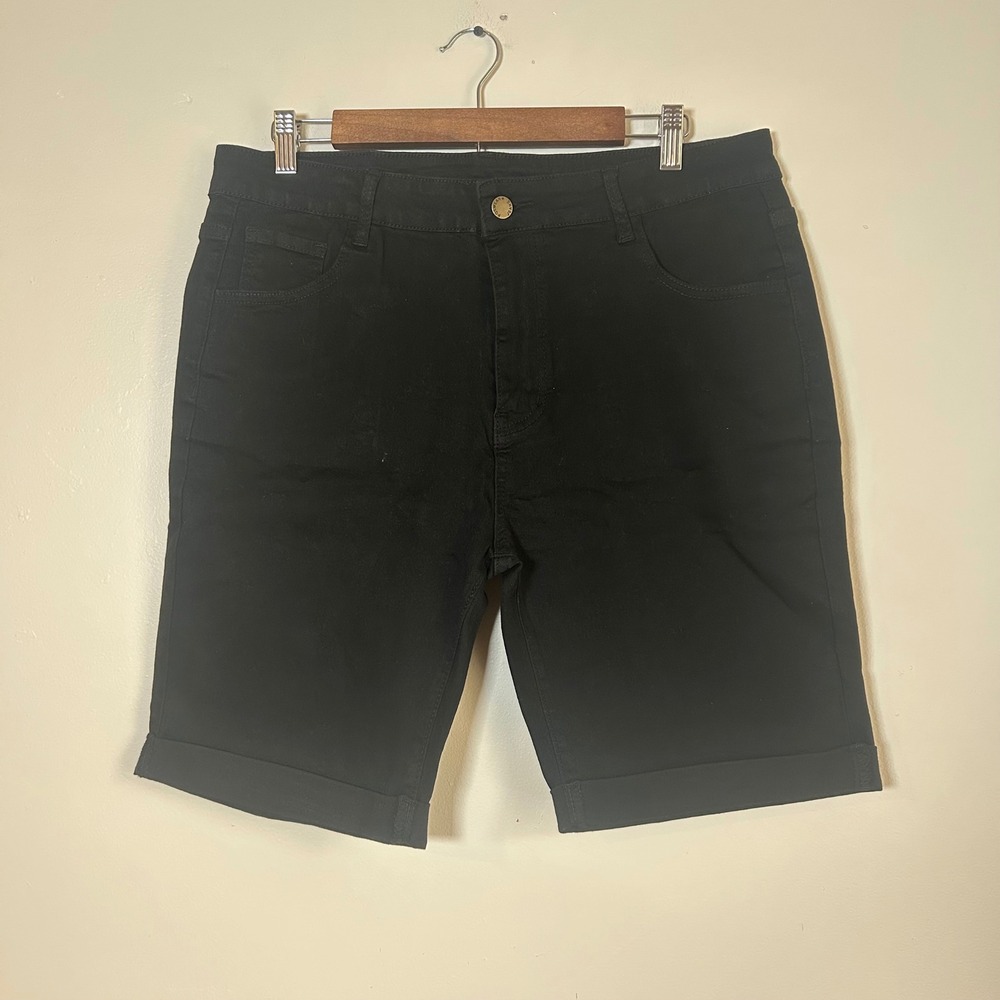 Roswear Bermuda Denim Shorts Women XL 16-18 Black Cuffed Stretch Jean‎ Shorts